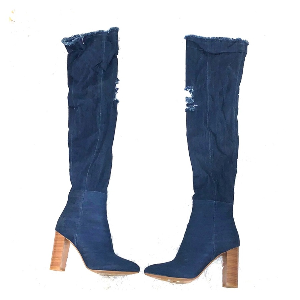 Thigh high denim boots